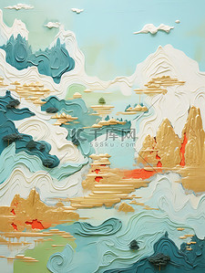 漆画浮雕极简中国山水油画感2