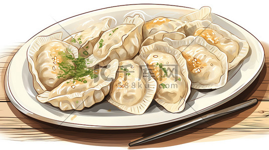 南方美食插画图片_一个盘子里放着饺子插图1