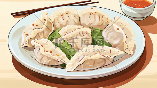 南方美食插画图片_一个盘子里放着饺子插图11