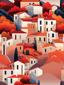 山丘上的房子插画图片_山丘上一座城镇的插图4