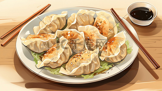 饺子里插画图片_一个盘子里放着饺子插图20