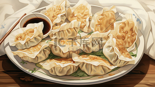 南方美食插画图片_一个盘子里放着饺子插图18