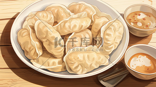 南方美食插画图片_一个盘子里放着饺子插图10