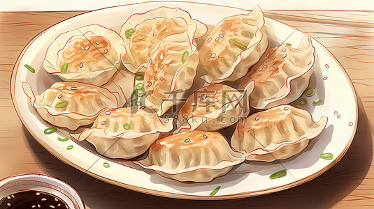 南方美食插画图片_一个盘子里放着饺子插图7