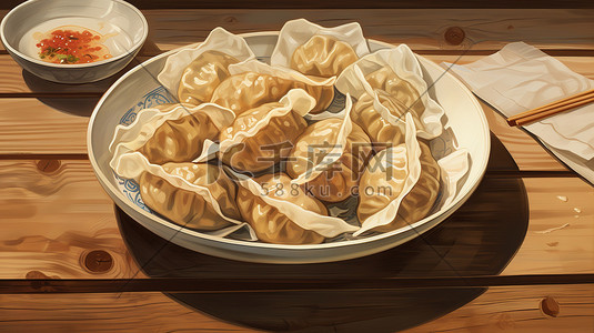南方美食插画图片_一个盘子里放着饺子插图5