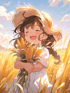 可爱小女孩抱着金色的麦穗7