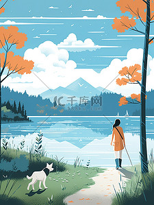 女人和狗在湖边散步插图13