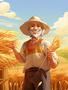 戴着草帽的农民手里拿着小麦16