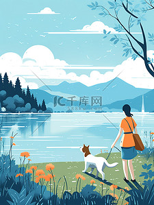 女人和狗在湖边散步插图19