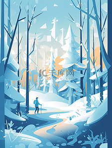 大雪节气海报插画图片_冬天森林雪景节气海报16