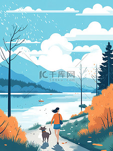 女人和狗在湖边散步插图7