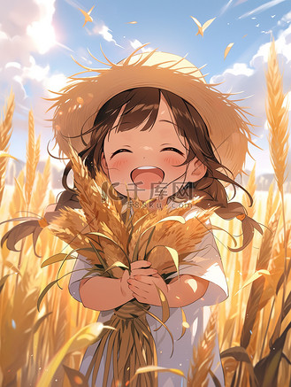 抱着小麦图片素材_可爱小女孩抱着金色的麦穗10