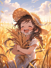 可爱小女孩抱着金色的麦穗8
