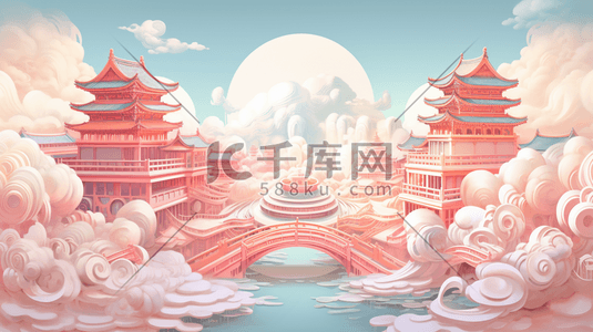 国潮立体剪纸中国传统建筑插画15