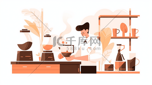 咖啡矢量图插画图片_扁平化商务冲咖啡的办公人士插画3