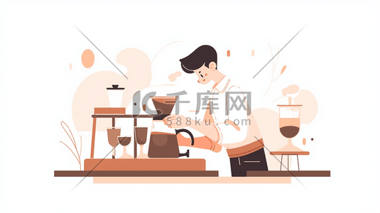 扁平化咖啡师在厨房冲调咖啡插画11