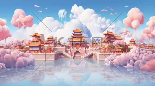 国潮立体剪纸中国传统建筑插画9