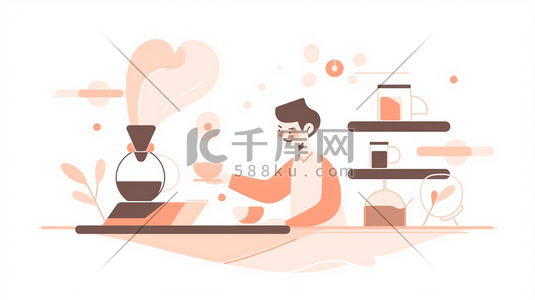 手扁平化插画图片_扁平化咖啡师在厨房冲调咖啡插画10