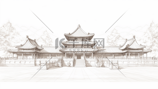 中国风手绘建筑线稿插画33