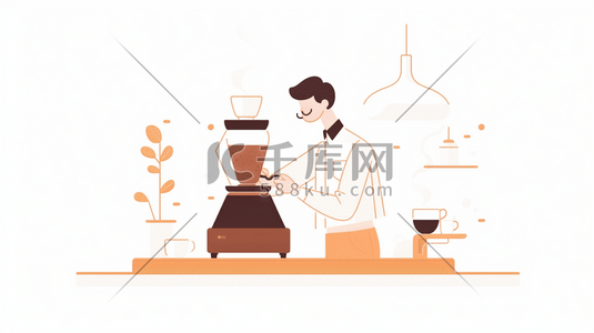调咖啡插画图片_扁平化咖啡师在厨房冲调咖啡插画17
