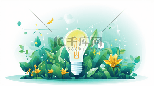 创意灯泡绿色插画图片_扁平化环保灯泡创意插画