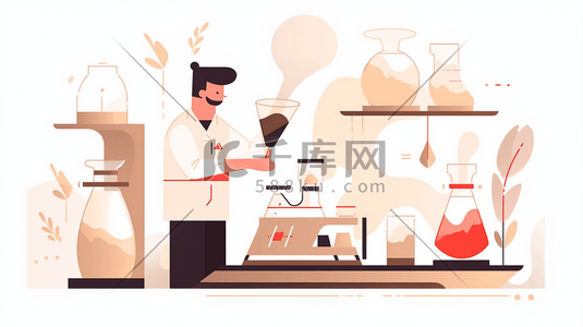 手冲插画图片_扁平化咖啡师在厨房冲调咖啡插画18