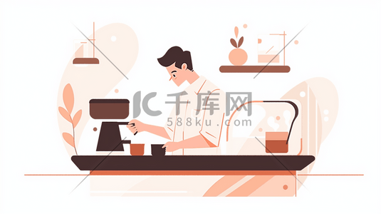 扁平化商务冲咖啡的办公人士插画18