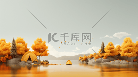 C4D创意秋天郊游出行插画3