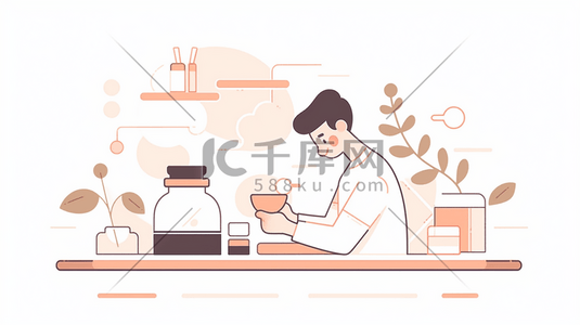 手冲咖啡插画图片_扁平化咖啡师在厨房冲调咖啡插画20