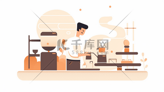 咖啡杯矢量图插画图片_扁平化商务冲咖啡的办公人士插画17