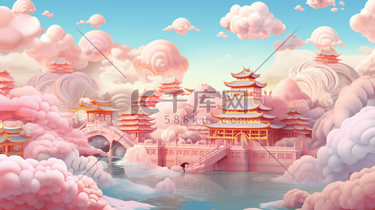 国潮立体剪纸中国传统建筑插画6