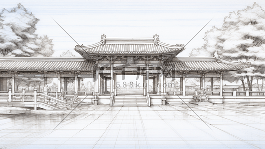 中国风手绘建筑插画图片_中国风手绘建筑线稿插画25