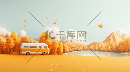 卡通c4d展台插画图片_C4D创意秋天郊游出行插画2