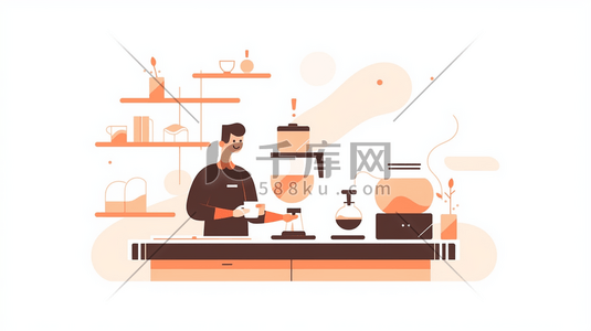 咖啡矢量图插画图片_扁平化商务冲咖啡的办公人士插画4