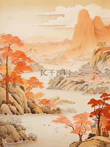 国潮复古壁画质感中国山水插画19