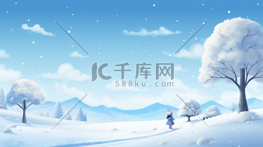 手绘唯美冬季山林积雪少女背影插画3