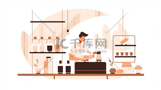 扁平化咖啡师在厨房冲调咖啡插画5