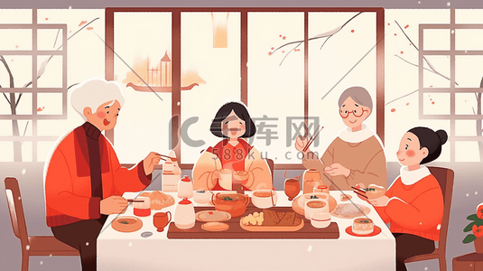 吃饭人物学校场景插画个人vip和企业vip免费下载除夕回家年夜饭家庭