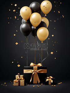 金色生日气球插画图片_金色黑色优雅设计生日海报13