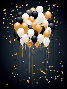 数字气球4插画图片_金色黑色优雅设计生日海报4