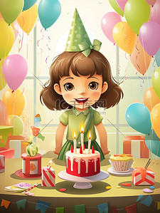 数字气球4插画图片_绿色生日主题布置装饰4