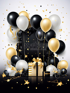 金色生日气球插画图片_金色黑色优雅设计生日海报14