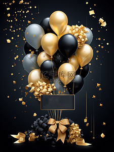 黑色、金色插画图片_金色黑色优雅设计生日海报12