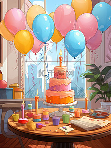 喜庆绘插画图片_桌子上的生日蛋糕生日派对17