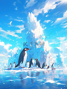 南极地区插画图片_南极冰川冰山的企鹅3