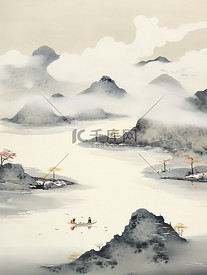 中国风极简山水水墨插画5