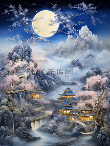 国潮浮雕云插画图片_山水画水墨丹青浮雕艺术19