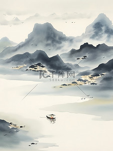 中国风极简山水水墨插画19