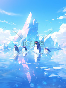 南极冰川水插画图片_南极冰川冰山的企鹅15
