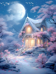 月夜白雪皑皑的小屋18